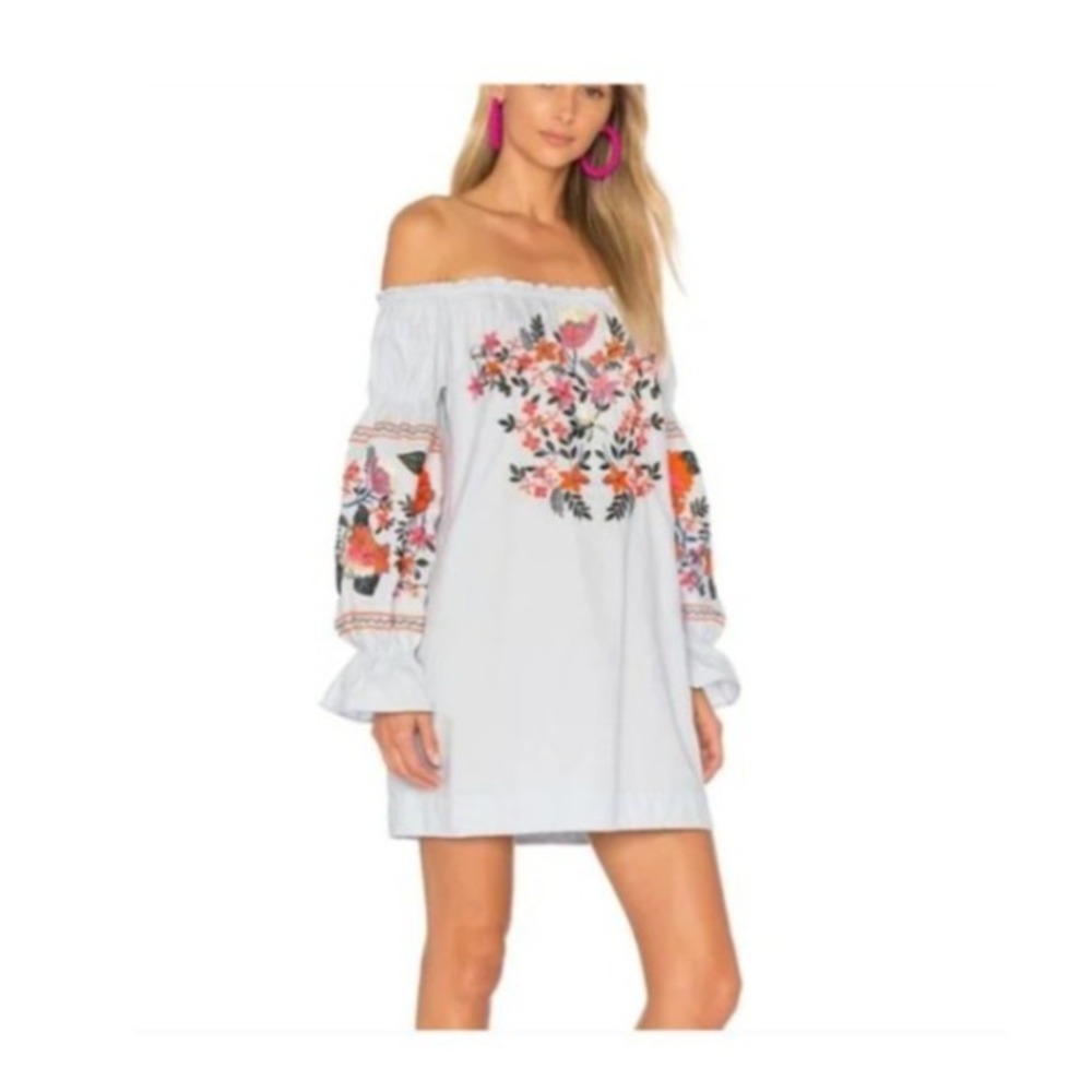 Free People Fleur De Jour Mini Dress XS Boho Floral Embroidered Festival Romatic